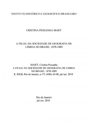A FILIAL DA SOCIEDADE DE GEOGRAFIA DE LISBOA NO BRASIL: 1878-1889