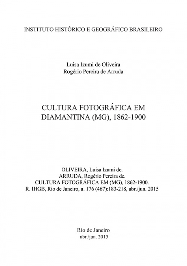 CULTURA FOTOGRÁFICA EM DIAMANTINA (MG), 1862-1900
