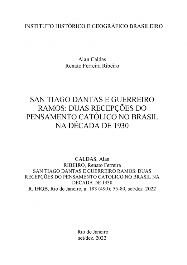 SAN TIAGO DANTAS E GUERREIRO RAMOS: DUAS RECEPÇÕES DO PENSAMENTO CATÓLICO NO BRASIL NA DÉCADA DE 1930