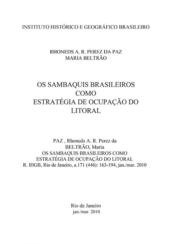 OS SAMBAQUIS BRASILEIROS COMO ESTRATÉGIA DE OCUPAÇÃO DO LITORAL