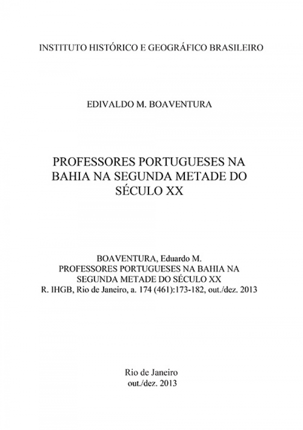 PROFESSORES PORTUGUESES NA BAHIA NA SEGUNDA METADE DO SÉCULO XX