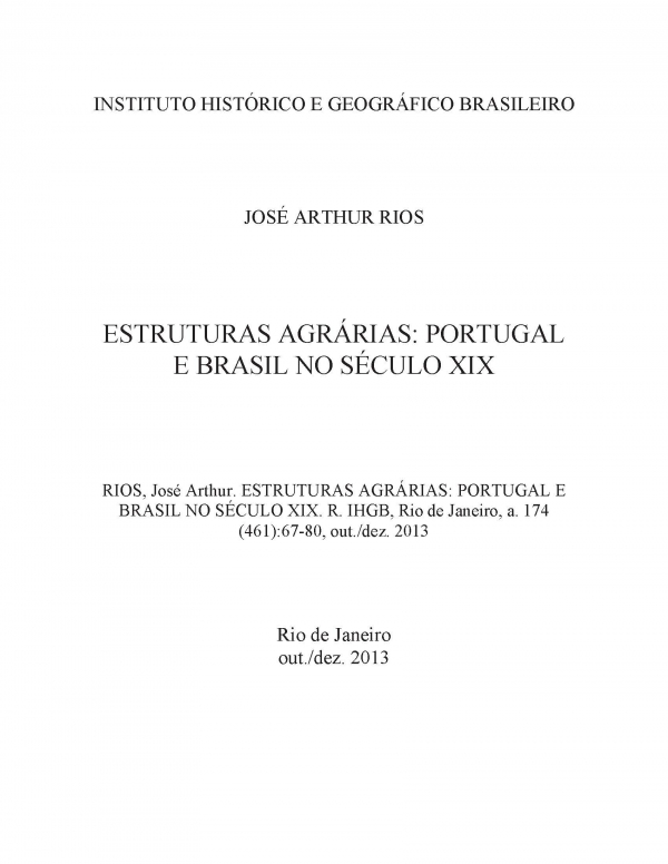 ESTRUTURAS AGRÁRIAS: PORTUGAL E BRASIL NO SÉCULO XIX