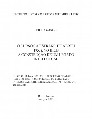 O CURSO CAPISTRANO DE ABREU (1953), NO IHGB: A CONSTRUÇÃO DE UM LEGADO INTELECTUAL