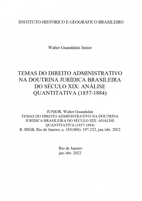 TEMAS DO DIREITO ADMINISTRATIVO NA DOUTRINA JURÍDICA BRASILEIRA DO SÉCULO XIX: ANÁLISE QUANTITATIVA (1857-1884)