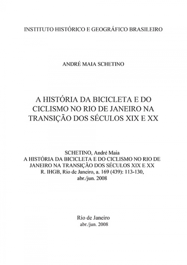 A HISTÓRIA DA BICICLETA E DO CICLISMO NO RIO DE JANEIRO NA TRANSIÇÃO DOS SÉCULOS XIX E XX