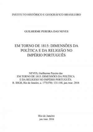 EM TORNO DE 1815: DIMENSÕES DA POLÍTICA E DA RELIGIÃO NO IMPÉRIO PORTUGUÊS