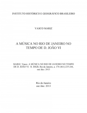 A MÚSICA NO RIO DE JANEIRO NO TEMPO DE D. JOÃO VI