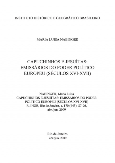 CAPUCHINHOS E JESUÍTAS: EMISSÁRIOS DO PODER POLÍTICO EUROPEU (SÉCULOS XVI-XVII)