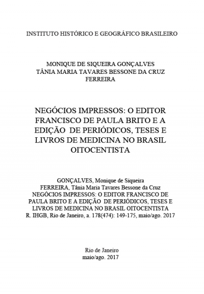 NEGÓCIOS IMPRESSOS: O EDITOR FRANCISCO DE PAULA BRITO E A EDIÇÃO DE PERIÓDICOS, TESES E LIVROS DE MEDICINA NO BRASIL OITOCENTISTA