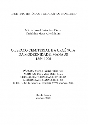 O ESPAÇO CEMITERIAL E A URGÊNCIA DA MODERNIDADE: MANAUS 1854-1906