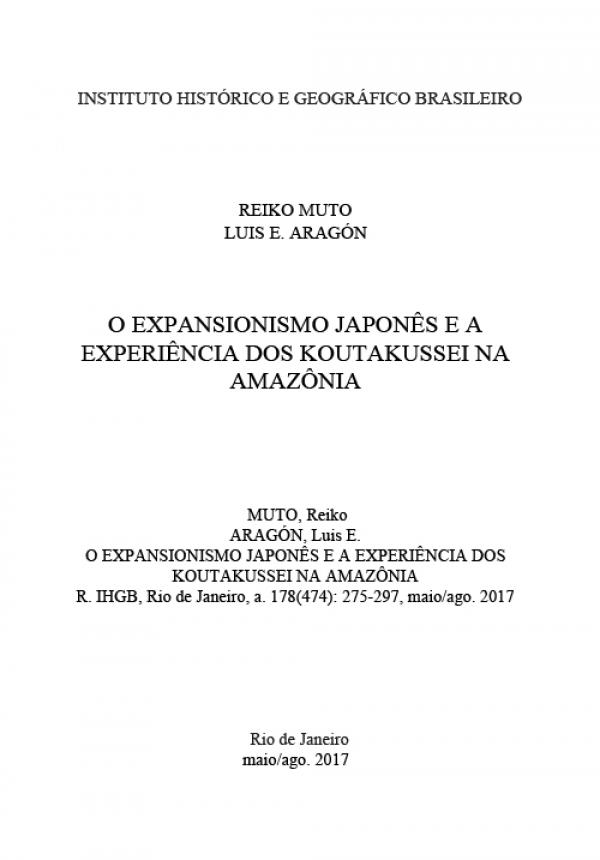 O EXPANSIONISMO JAPONÊS E A EXPERIÊNCIA DOS KOUTAKUSSEI NA AMAZÔNIA