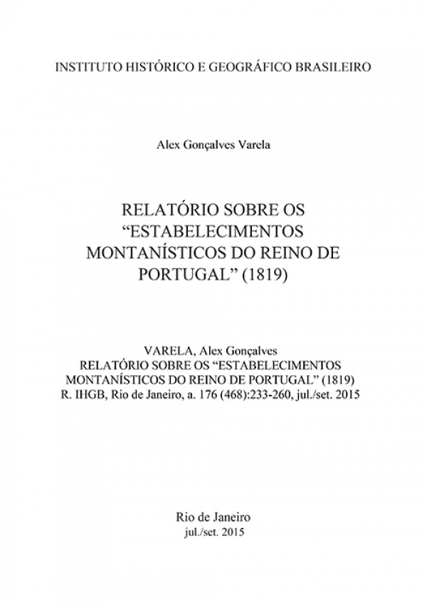 RELATÓRIO SOBRE OS “ESTABELECIMENTOS MONTANÍSTICOS DO REINO DE PORTUGAL (1819)