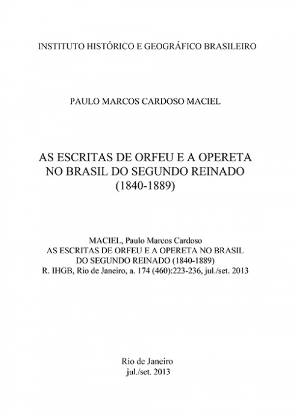 AS ESCRITAS DE ORFEU E A OPERETA NO BRASIL DO SEGUNDO REINADO (1840-1889)