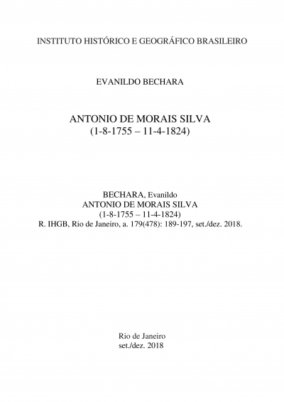 ANTONIO DE MORAIS SILVA (1-8-1755 – 11-4-1824)